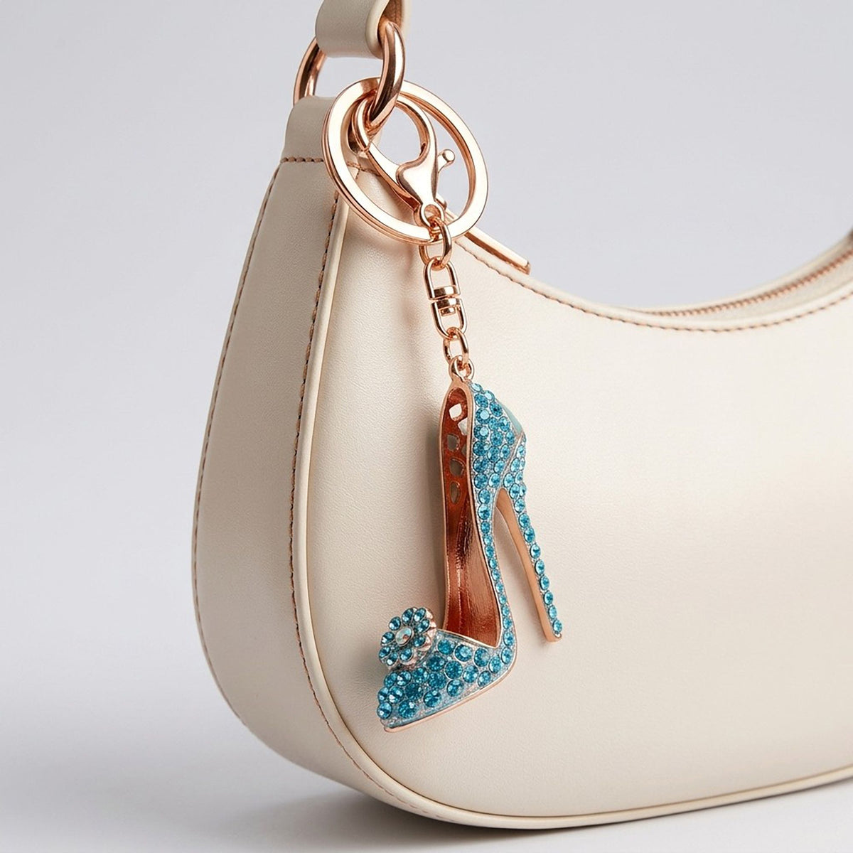 High Heel Rhinestone Keychain Bag Charm with Lobster Clasp and Key Ring
