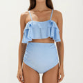 Anna-Kaci Swim Women's Ribbed Maternity Two-Piece Bikini Set with Ruffle Top and High-Waisted Bottom