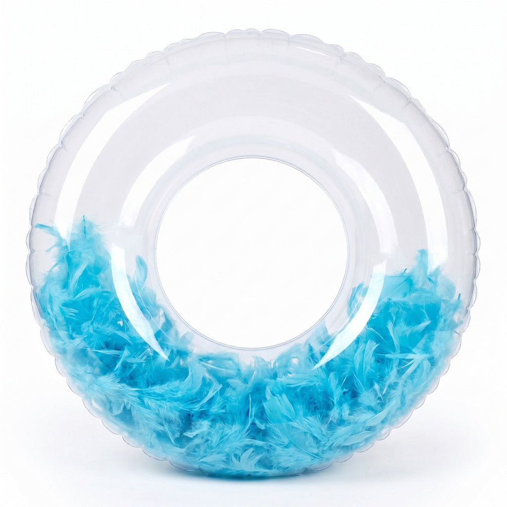 Clear Feather Inflatable Pool Ring with Blue Accent Fill