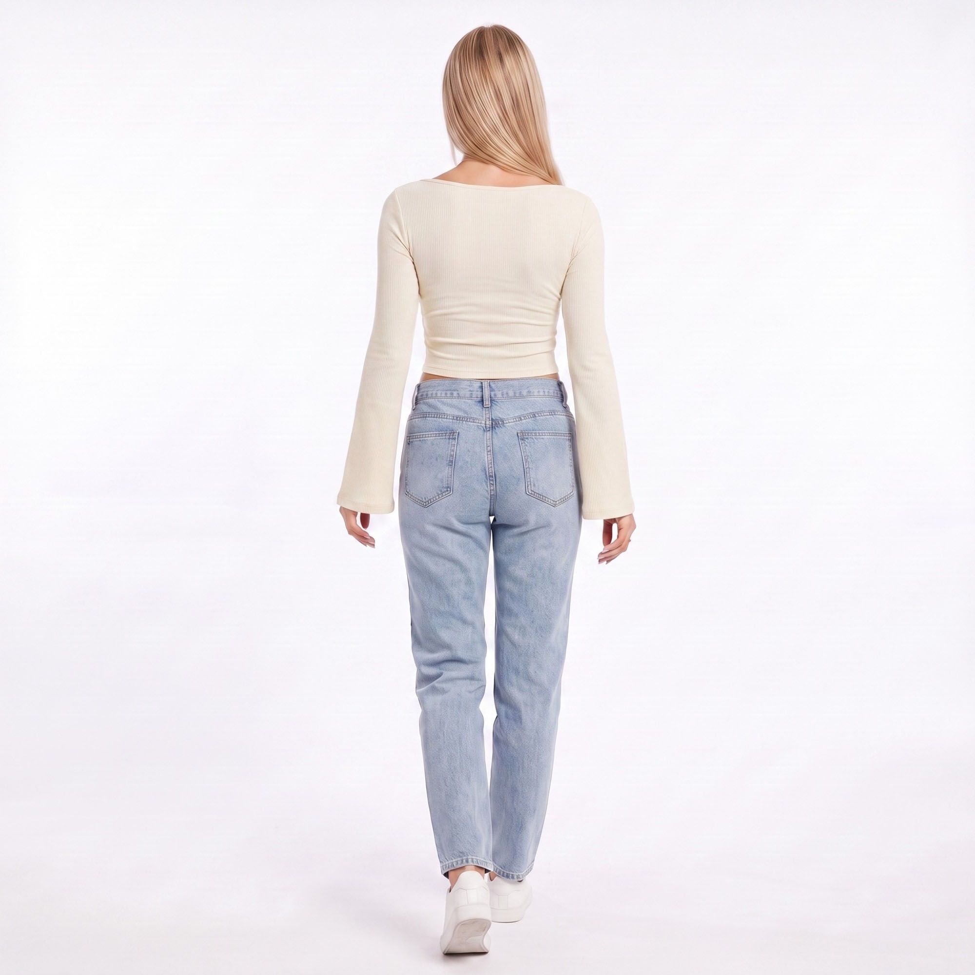 Ribbed Boat Neck Bell Sleeve Crop Top