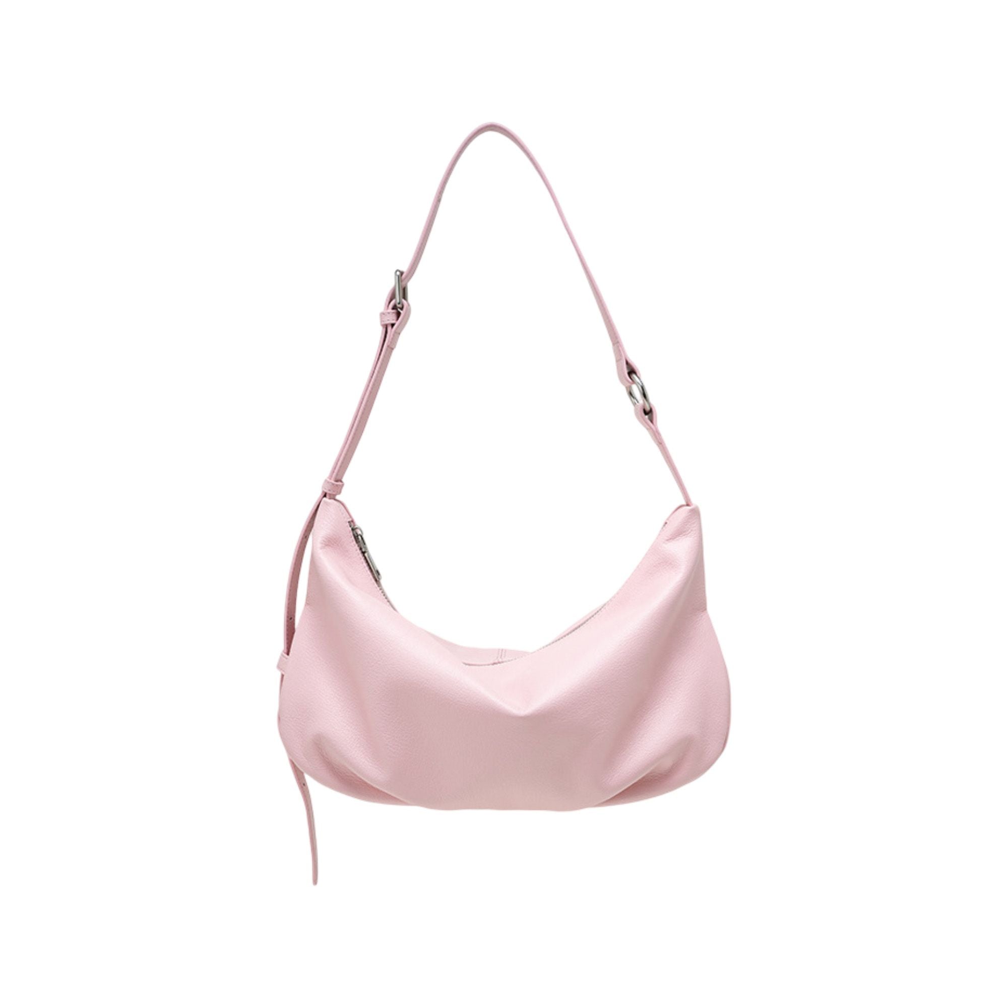 Slouchy Leather Shoulder Bag with Adjustable Strap Soft Crescent Silhouette and Zip Closure