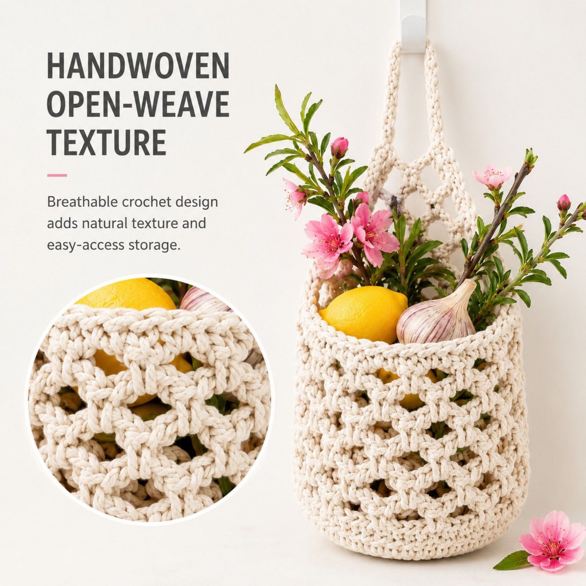 Woven Hanging Basket Set for Fruit Produce and Wall Storage