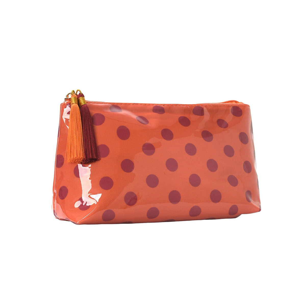 Large Polka Dot Cosmetic Bag Water Resistant Travel Toiletry Pouch with Tassels