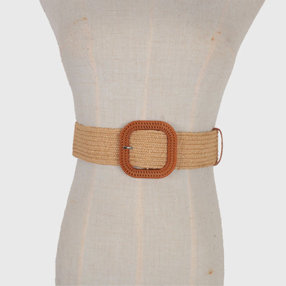 Anna-Kaci Stylish Straw Belt with Woven Buckle