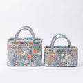 2 Piece Quilted Floral Storage Tote Set with Handles and Front Pocket