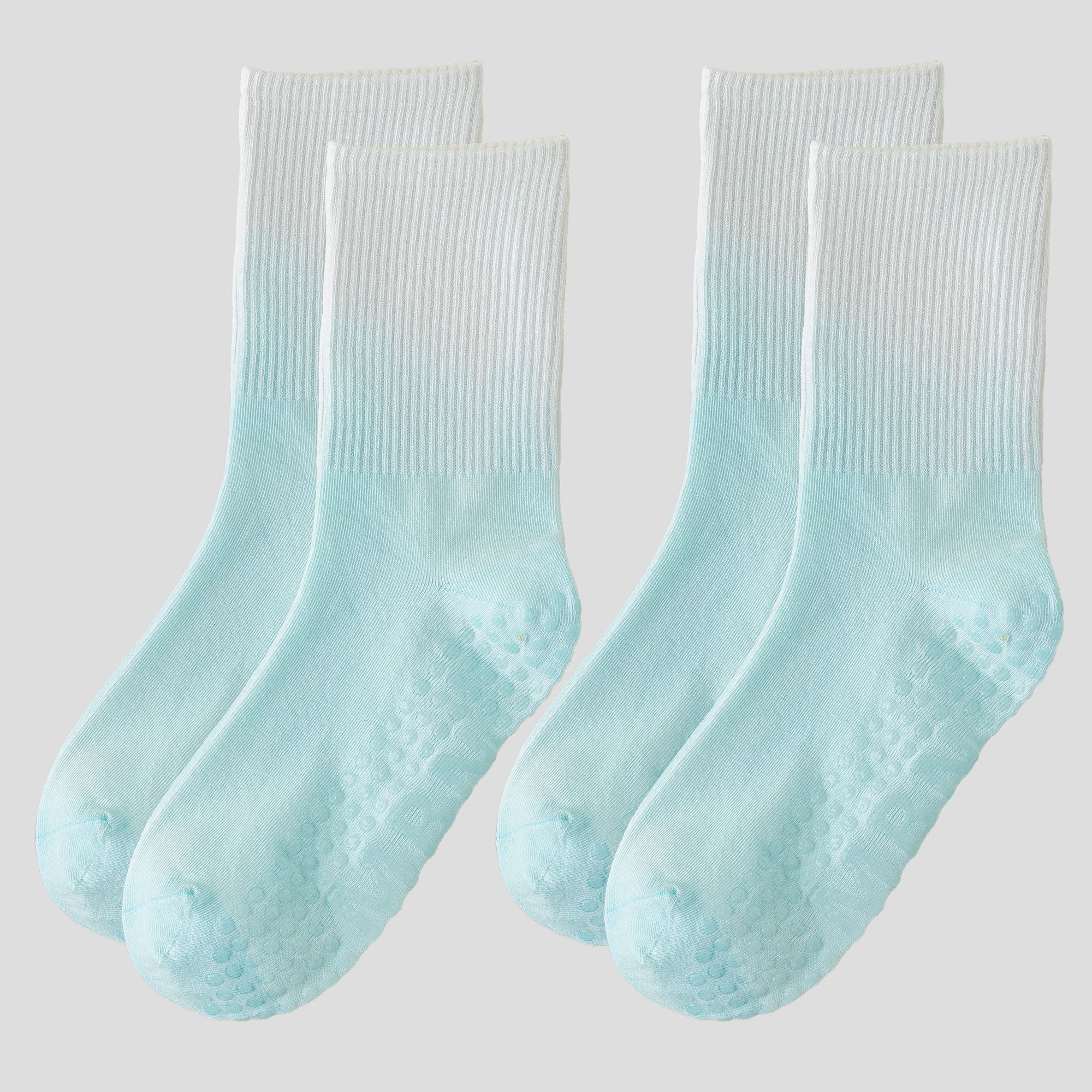 Anna-Kaci Women's Gradient Color Athletic Crew Socks Non Slip Silicone Cushioned Sole for Yoga Jogging 2 Pairs