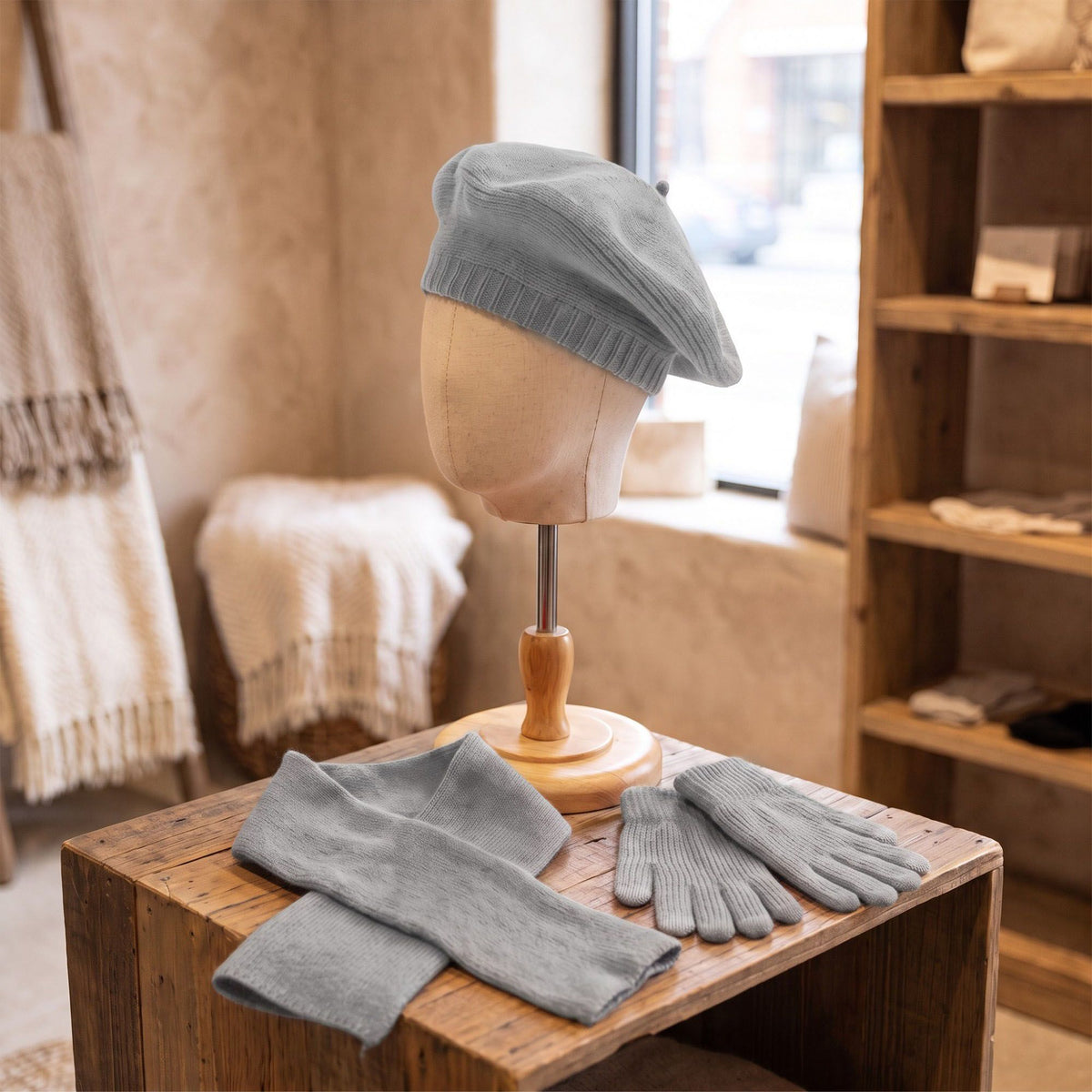 3 Piece Beret Scarf and Touchscreen Gloves Winter Set