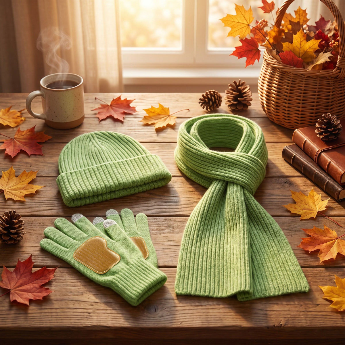 3 Piece Ribbed Knit Beanie Scarf and Touchscreen Gloves Set