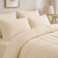 4-Piece Cotton Washed Bedding Set with Duvet Cover Flat Sheet and Pillowcases Striped Woven Design
