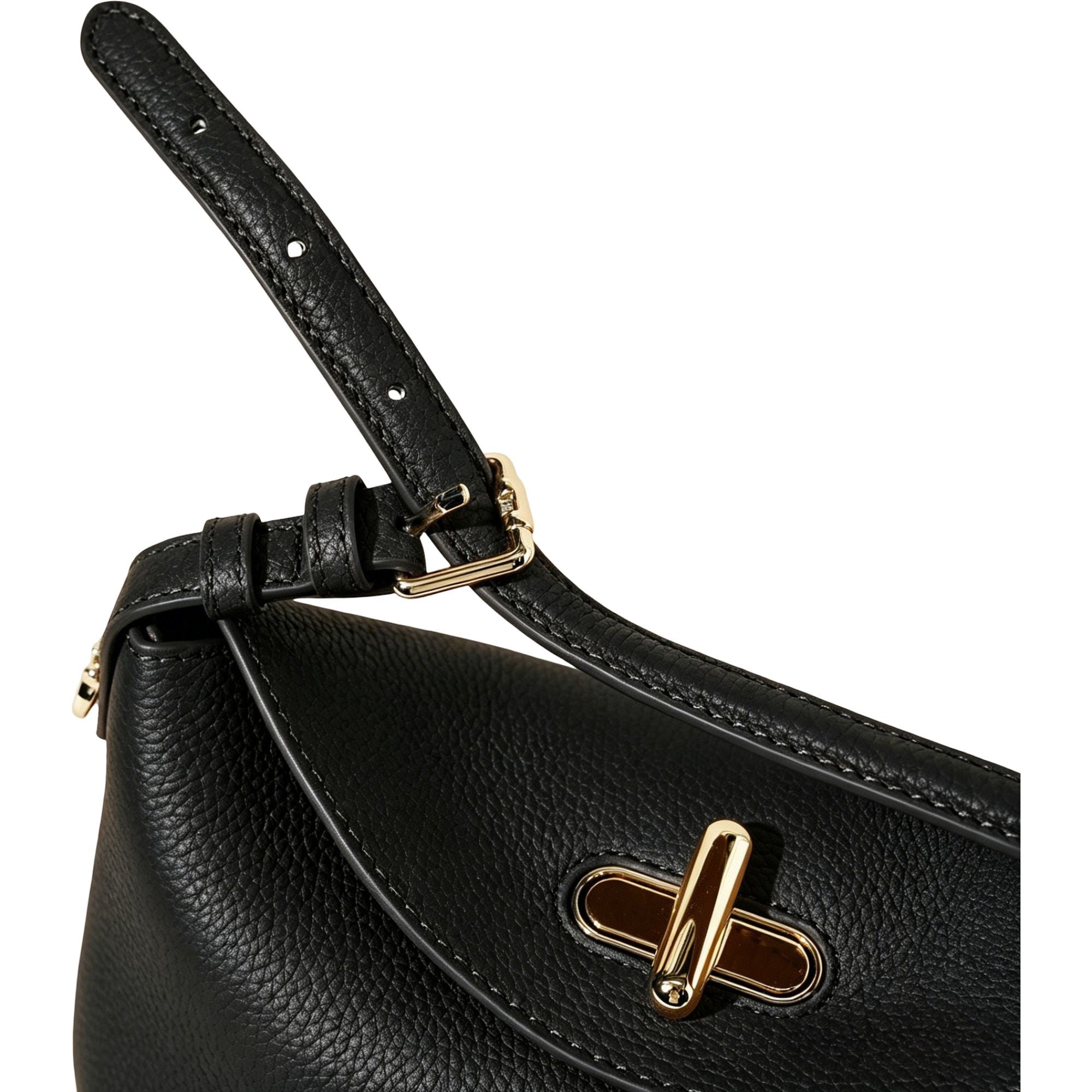 Curved Leather Mini Bag with Convertible Crossbody Strap and Foldover Turn Lock Closure