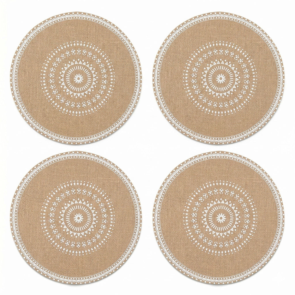 4 Piece Boho Round Placemat Set Woven Look Heat Resistant Table Mats for Dining Table