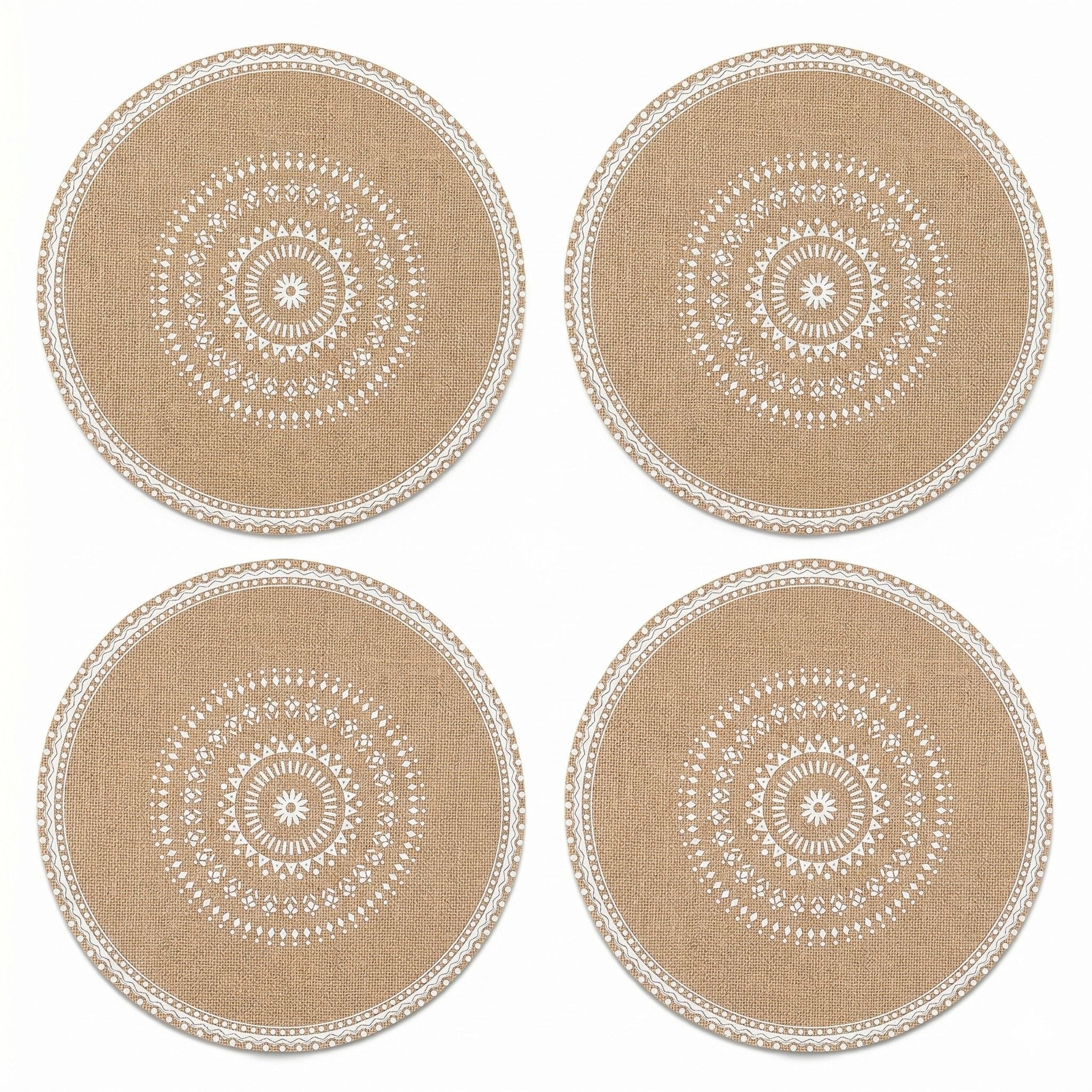 4 Piece Boho Round Placemat Set Woven Look Heat Resistant Table Mats for Dining Table