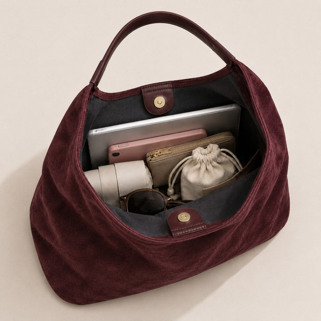Oversized Suede-Like Hobo Shoulder Bag with Long Strap