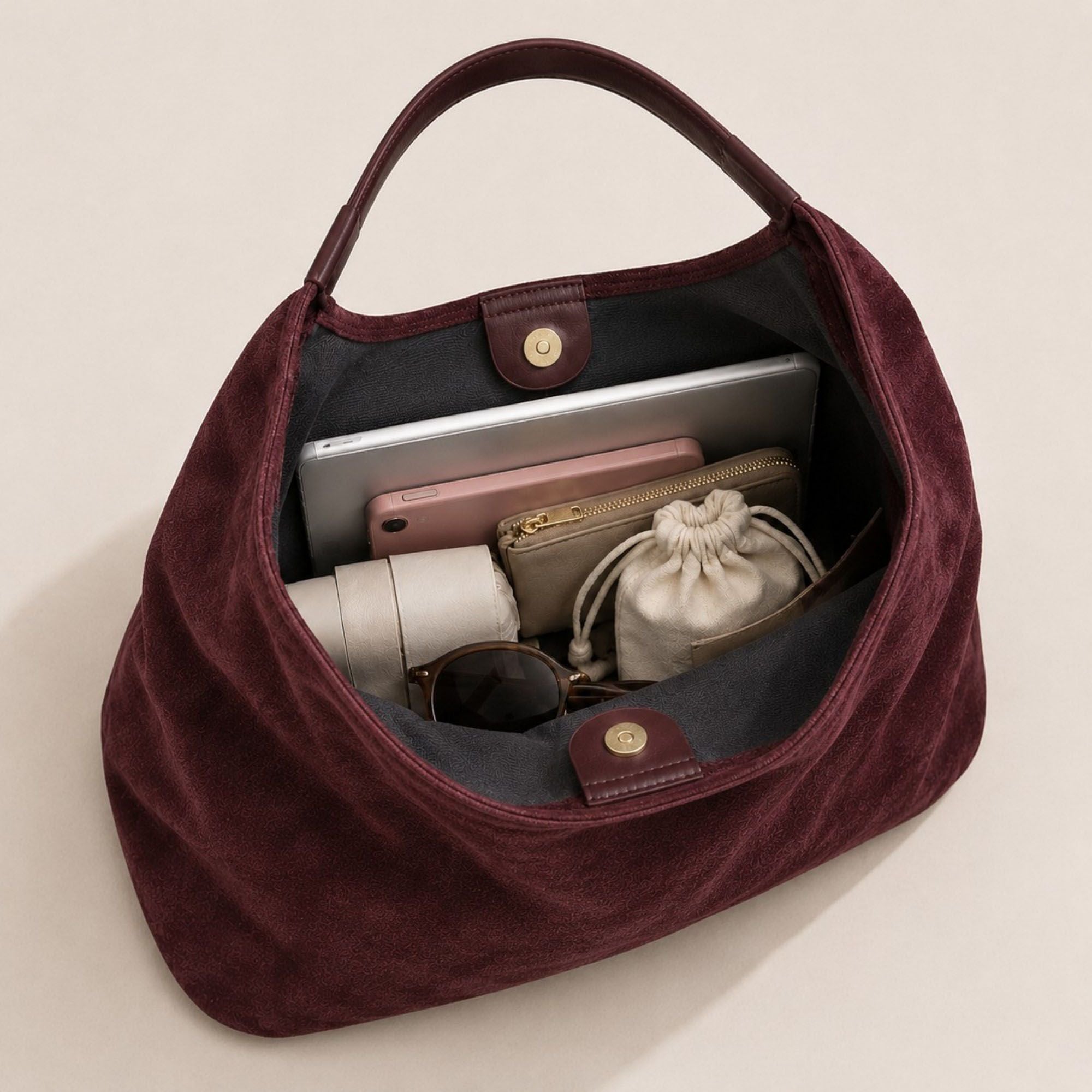 Oversized Suede-Like Hobo Shoulder Bag with Long Strap