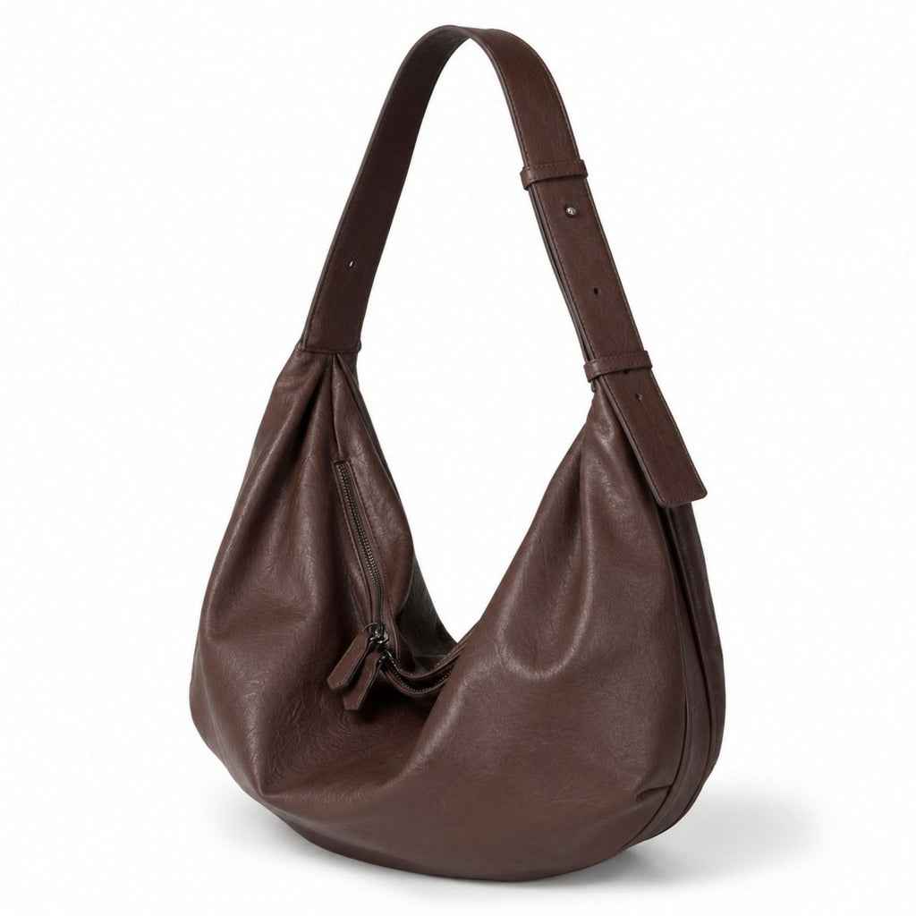 Oversized Slouchy Hobo Shoulder Bag with Adjustable Wide Strap and Zippered Pocket