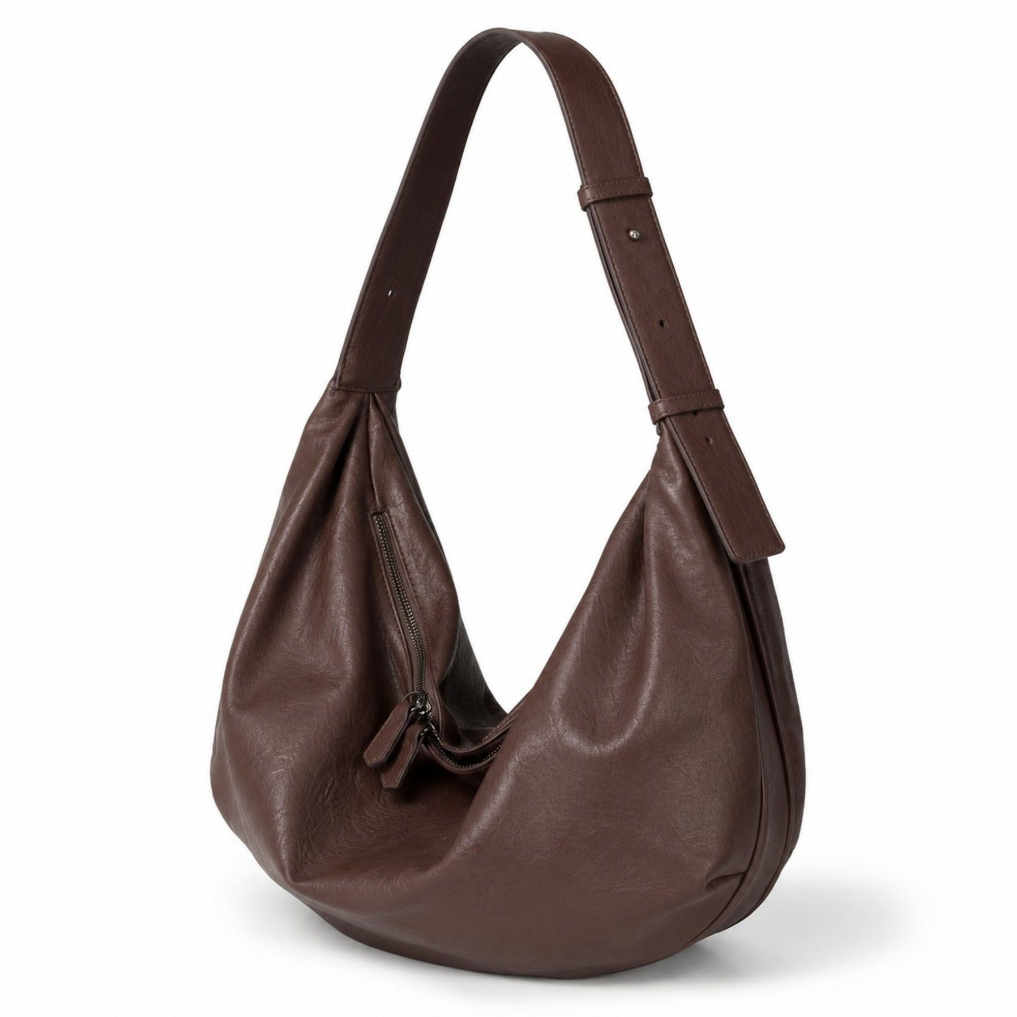 Oversized Slouchy Hobo Shoulder Bag with Adjustable Wide Strap and Zippered Pocket