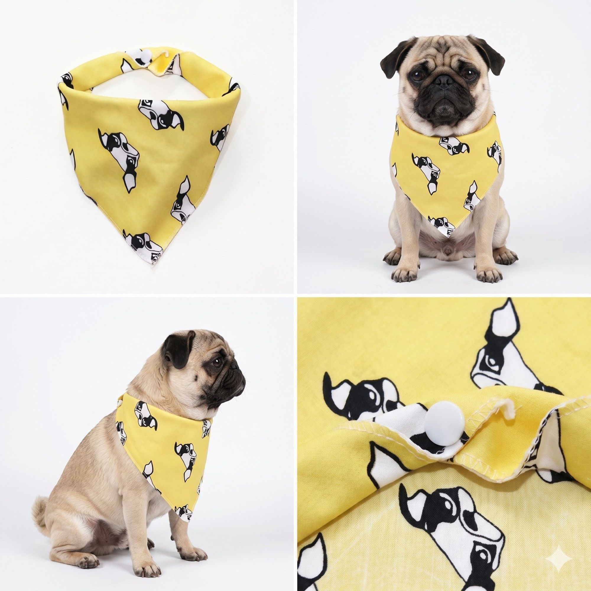 Dog Bandana Scarf Yellow with Black and White Pattern Pet Neck Accessory