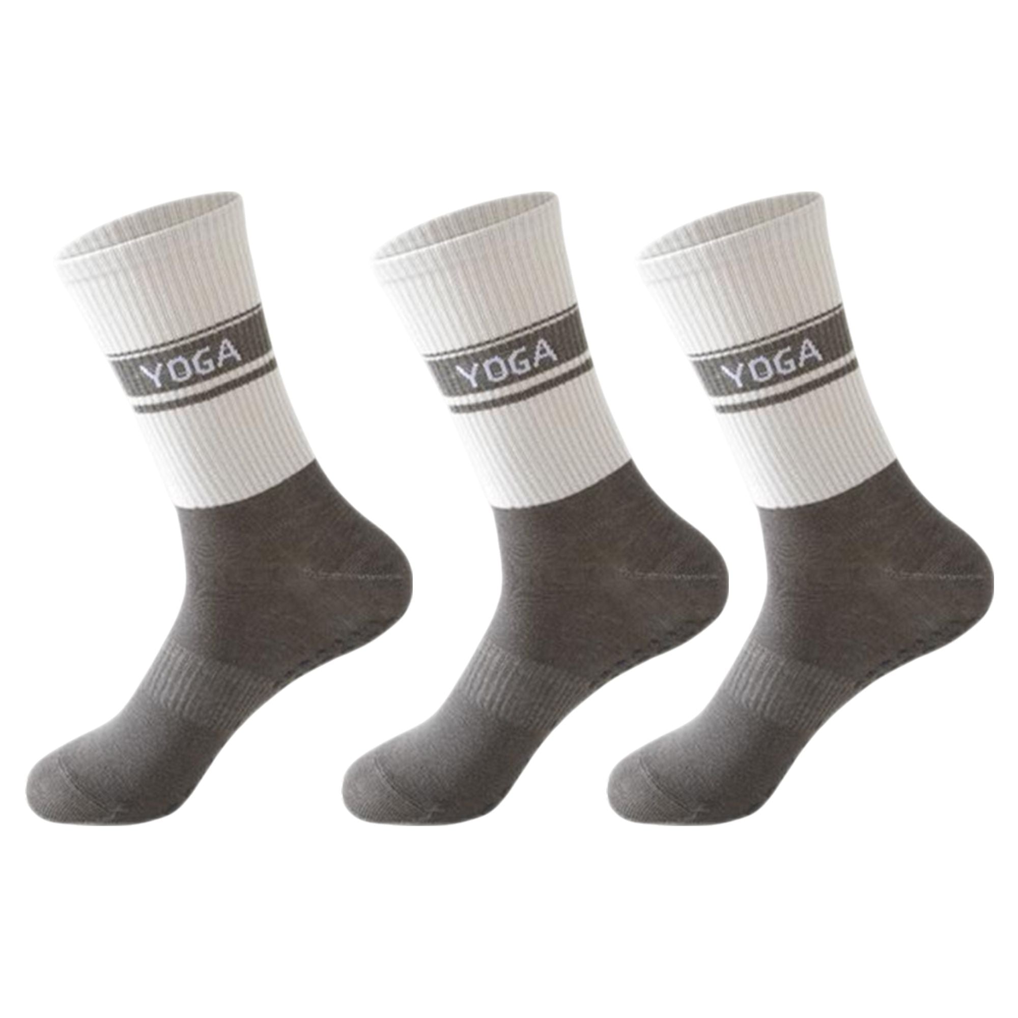 Anna-Kaci 3 Pairs Women's Non-Slip Yoga Crew Socks Soft Cotton Grip Sole Ribbed Cuff for Fitness