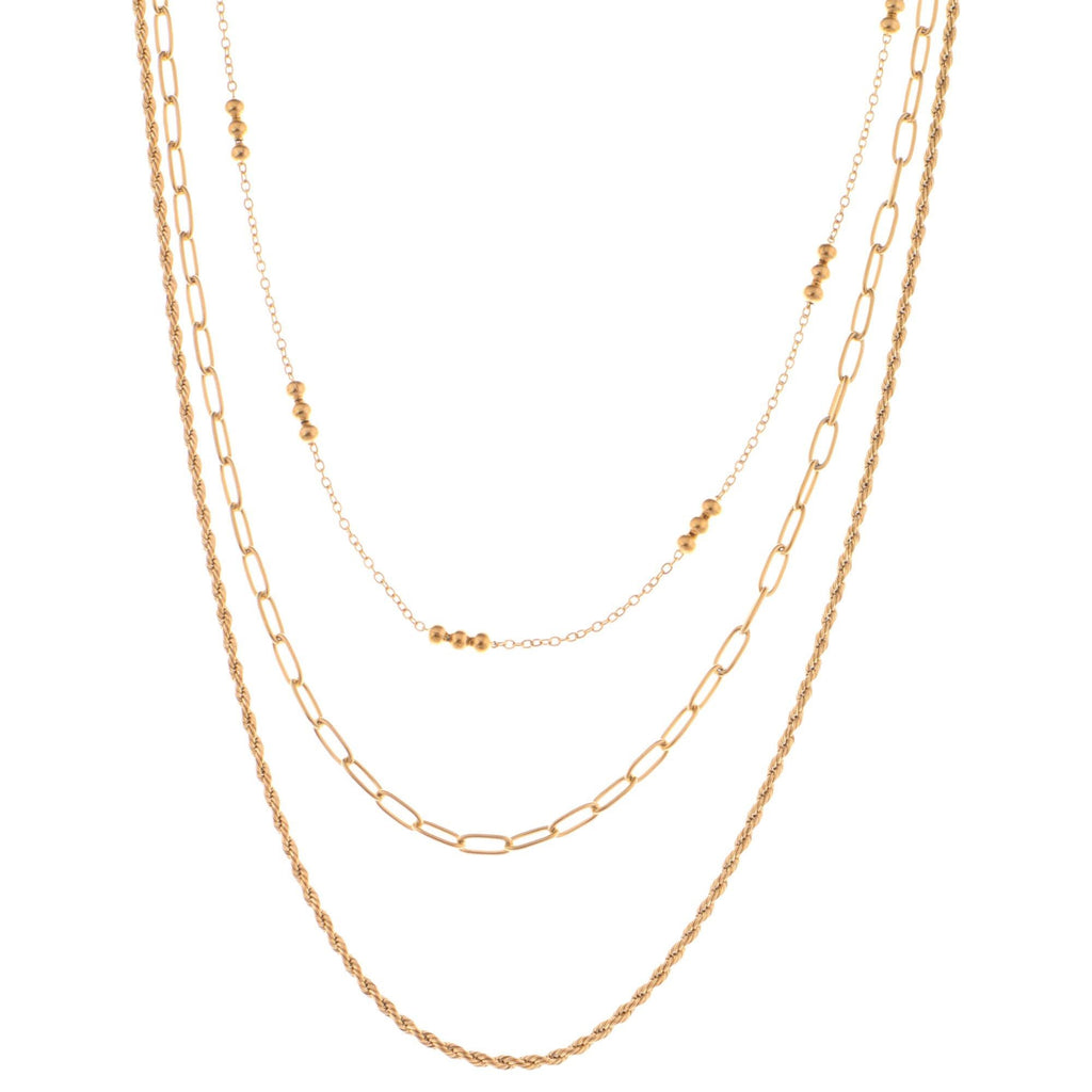 Layered Chain Fashion Necklace with Textured and Beaded Details