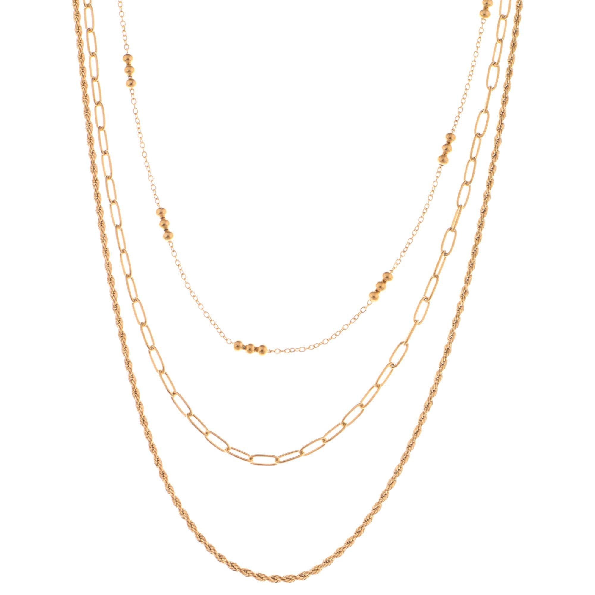 Layered Chain Fashion Necklace with Textured and Beaded Details