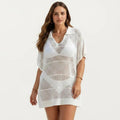 Anna-Kaci Women's Mesh Swim Cover Up Dress with Open Knit Design Collared Neckline Short Sleeves Relaxed Fit