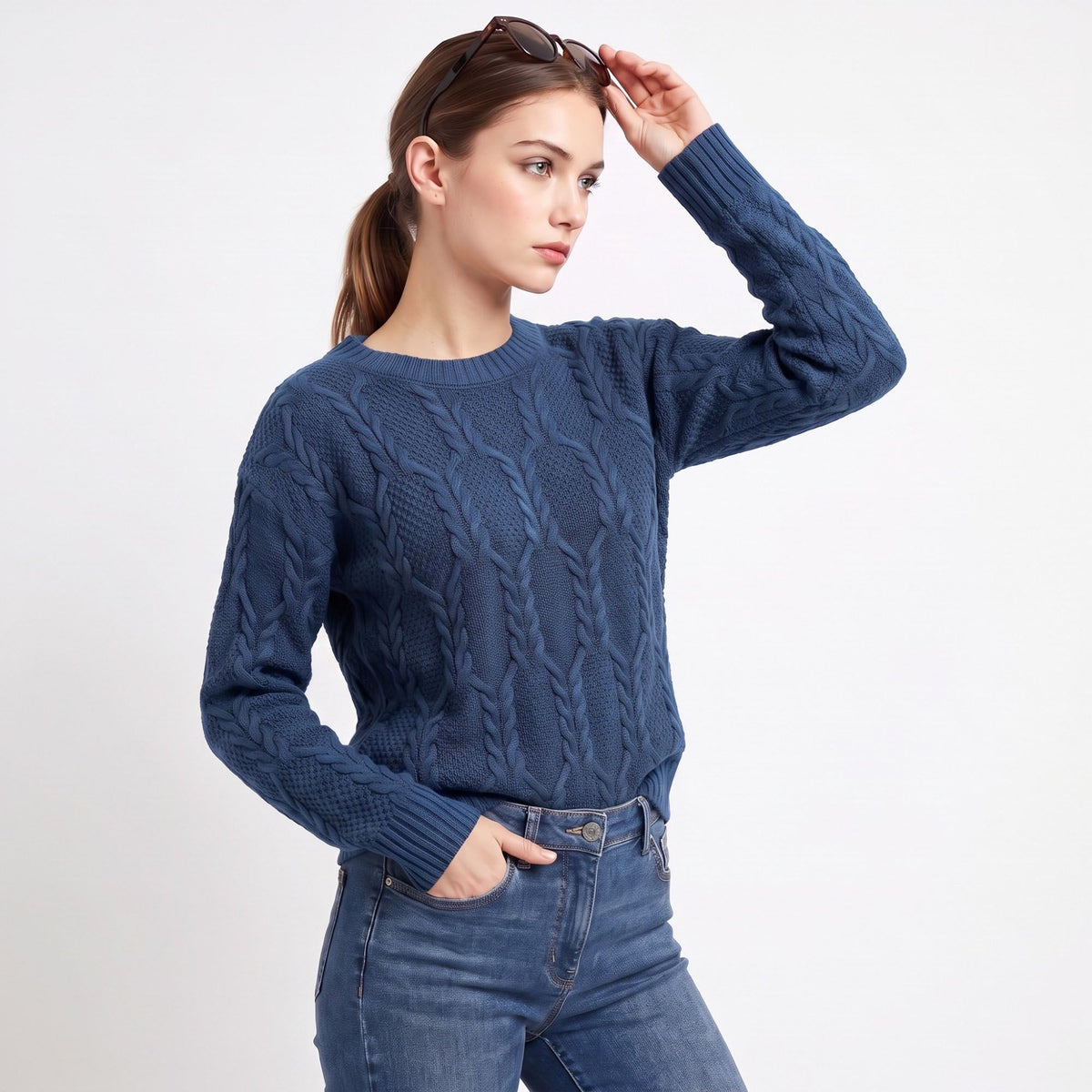 Cable Knit Crewneck Pullover Sweater