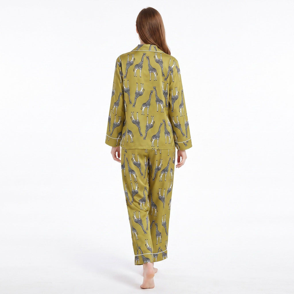 Giraffe Print 2 Piece Pajama Set with Long Sleeve Button Down Top and Pants