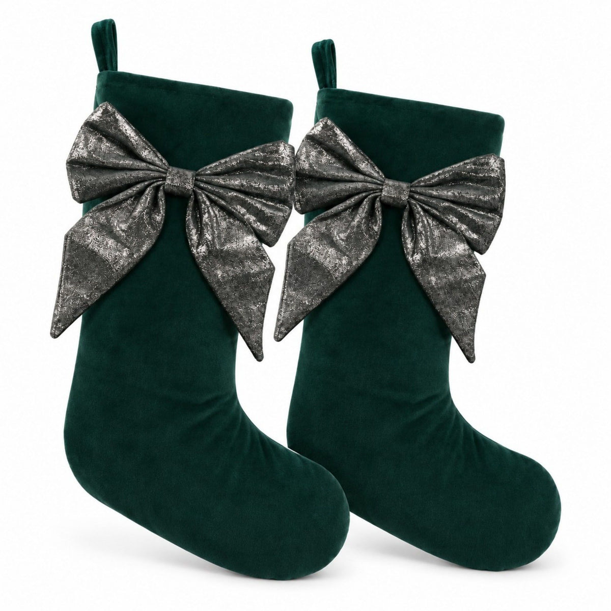 2 Pack 18 Inch Christmas Stockings with Oversized Bow Hanging Loop Holiday Mantel Decor