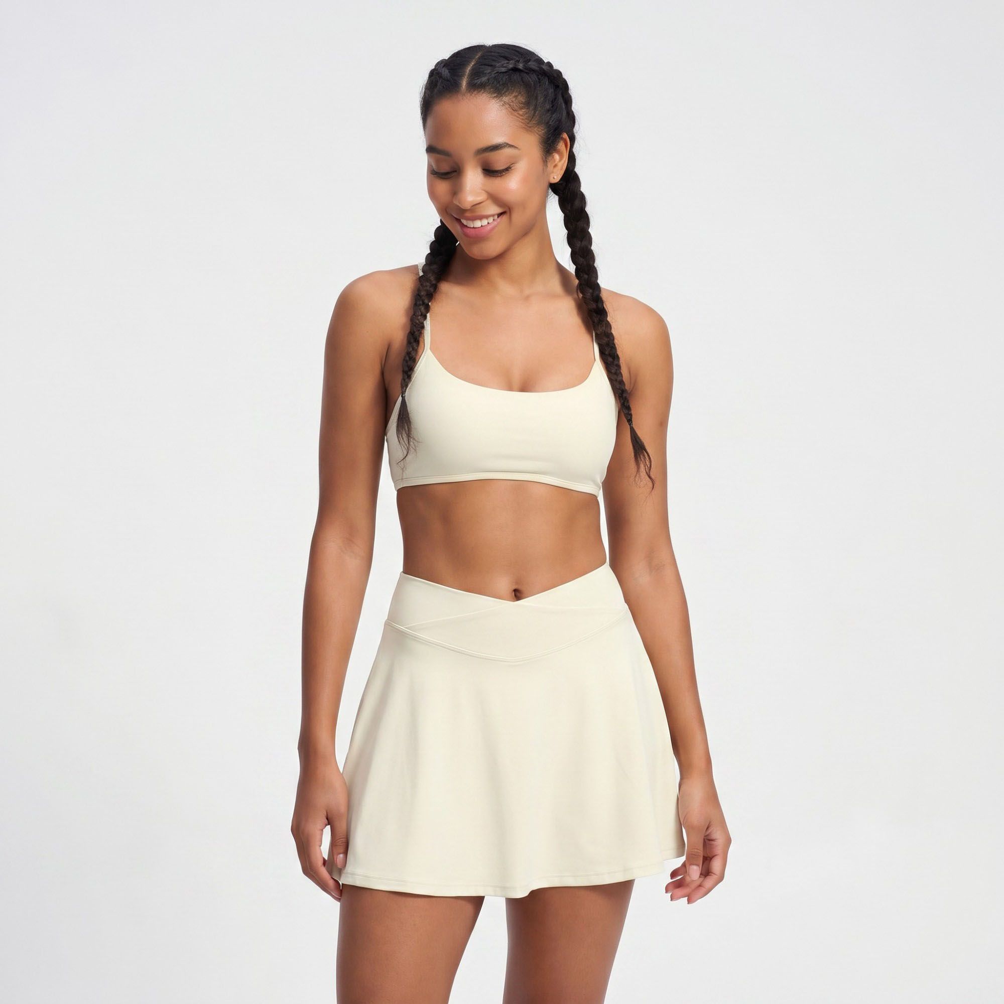 Padded Strappy Back Sports Bra Tank Top Scoop Neck Workout Yoga Crop Top