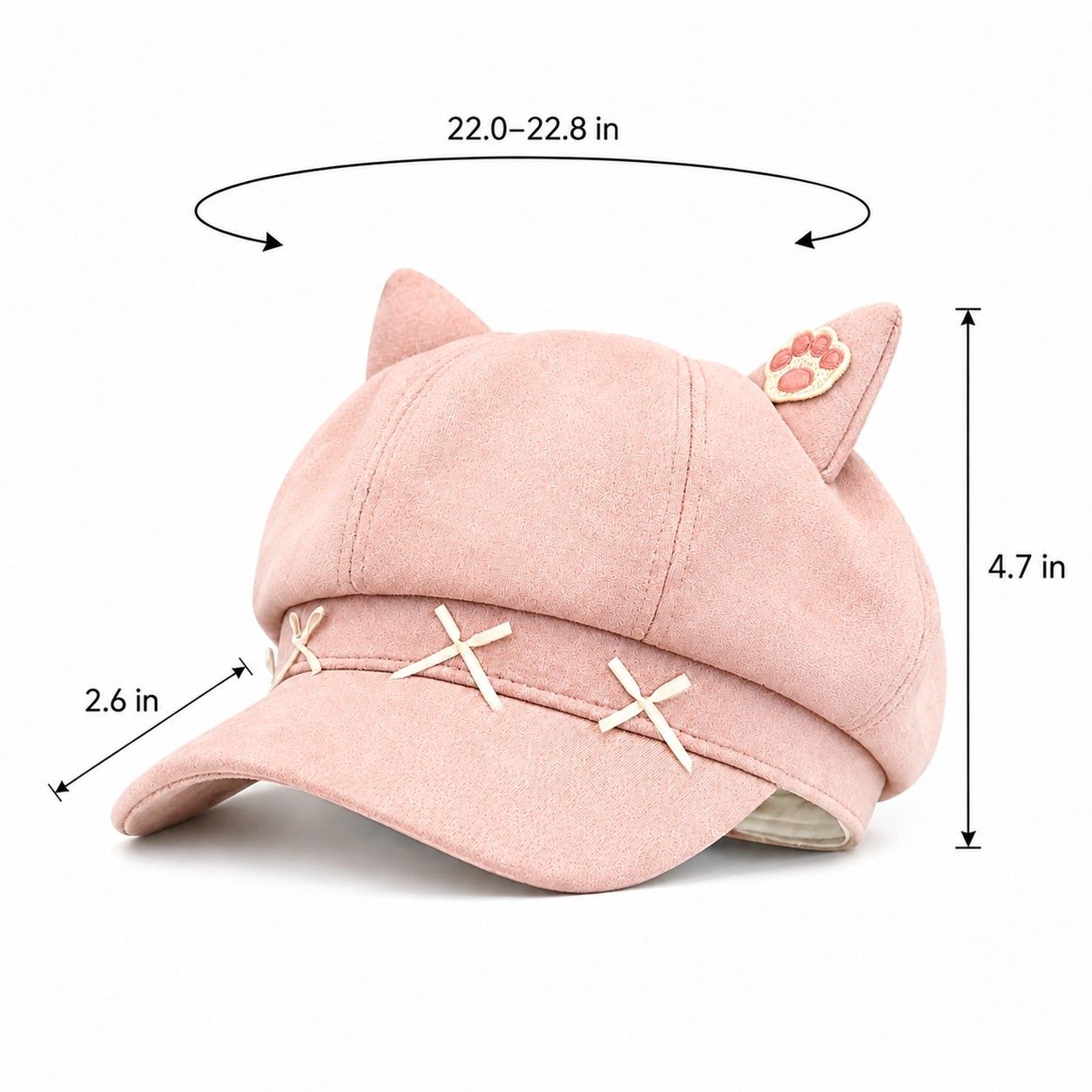 Cat Ear Newsboy Cap Cute Baker Boy Hat Bow Detail Short Brim Casual Style