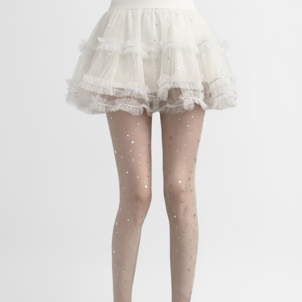 Anna-Kaci Women's Sheer Star Pattern Tights with Sparkle Detailing and Stretch Mesh Fit