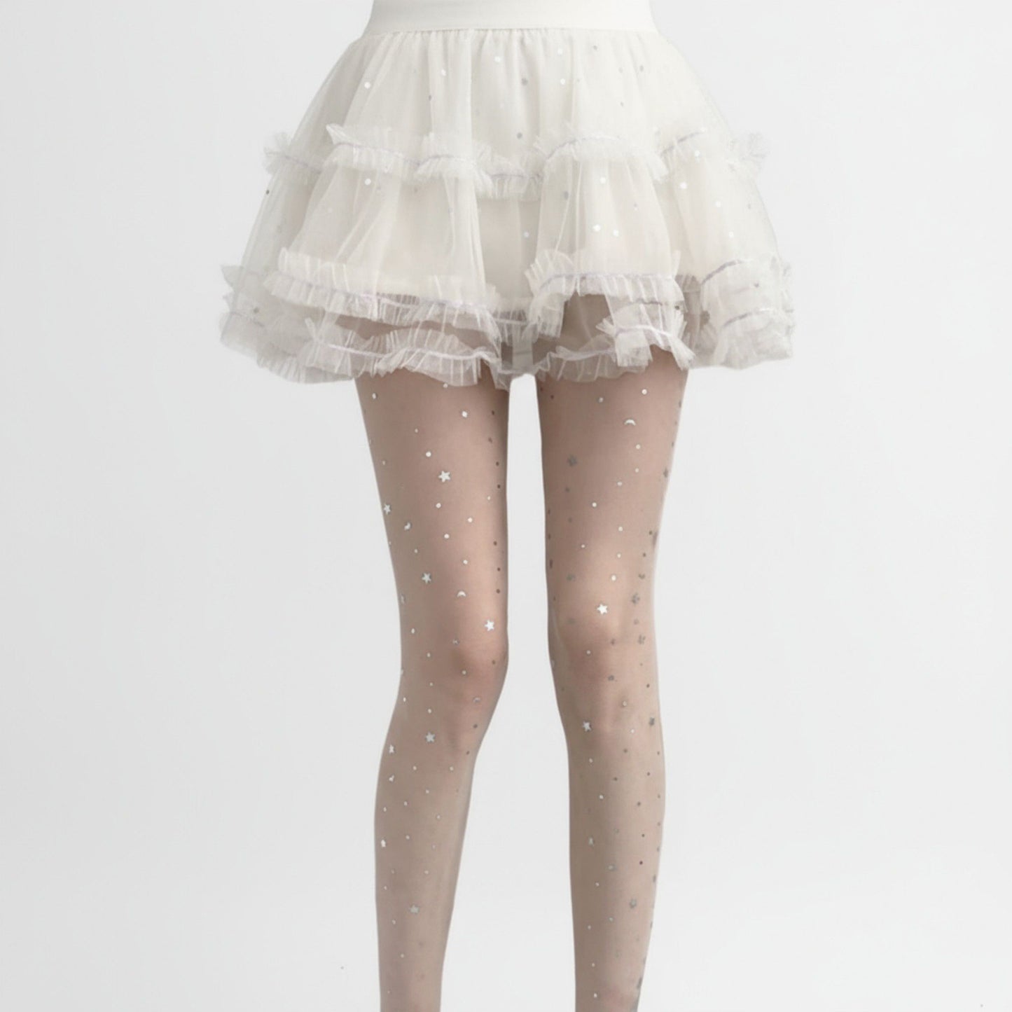 Anna-Kaci 2pcs Women's Sheer Star Pattern Tights with Sparkle Detailing and Stretch Mesh Fit