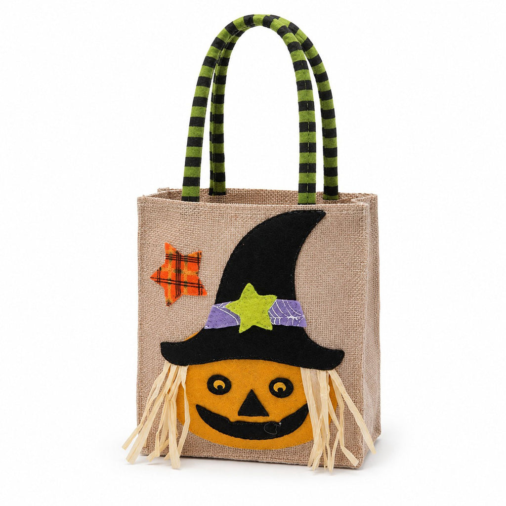 Halloween Burlap Trick or Treat Tote Bag with Character Applique