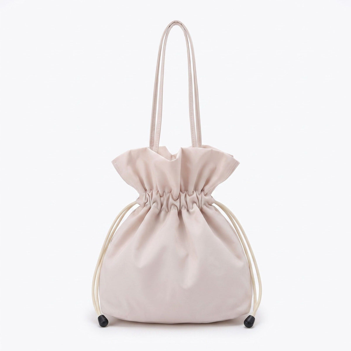 Drawstring Bucket Bag with Double Top Handles and Ruched Opening 11x9x4.5in