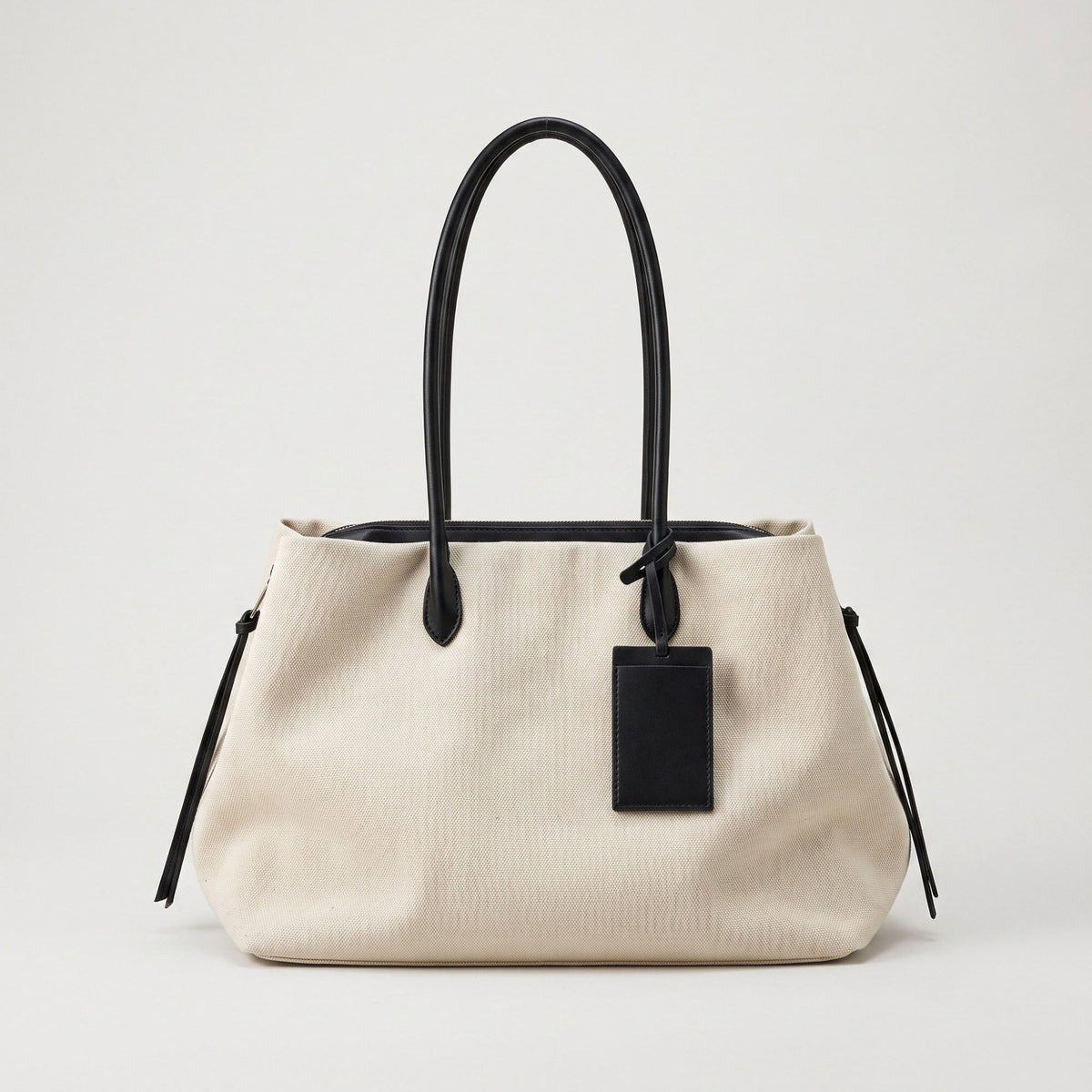 Large Textured Tote Bag with Double Handles and Zip Closure