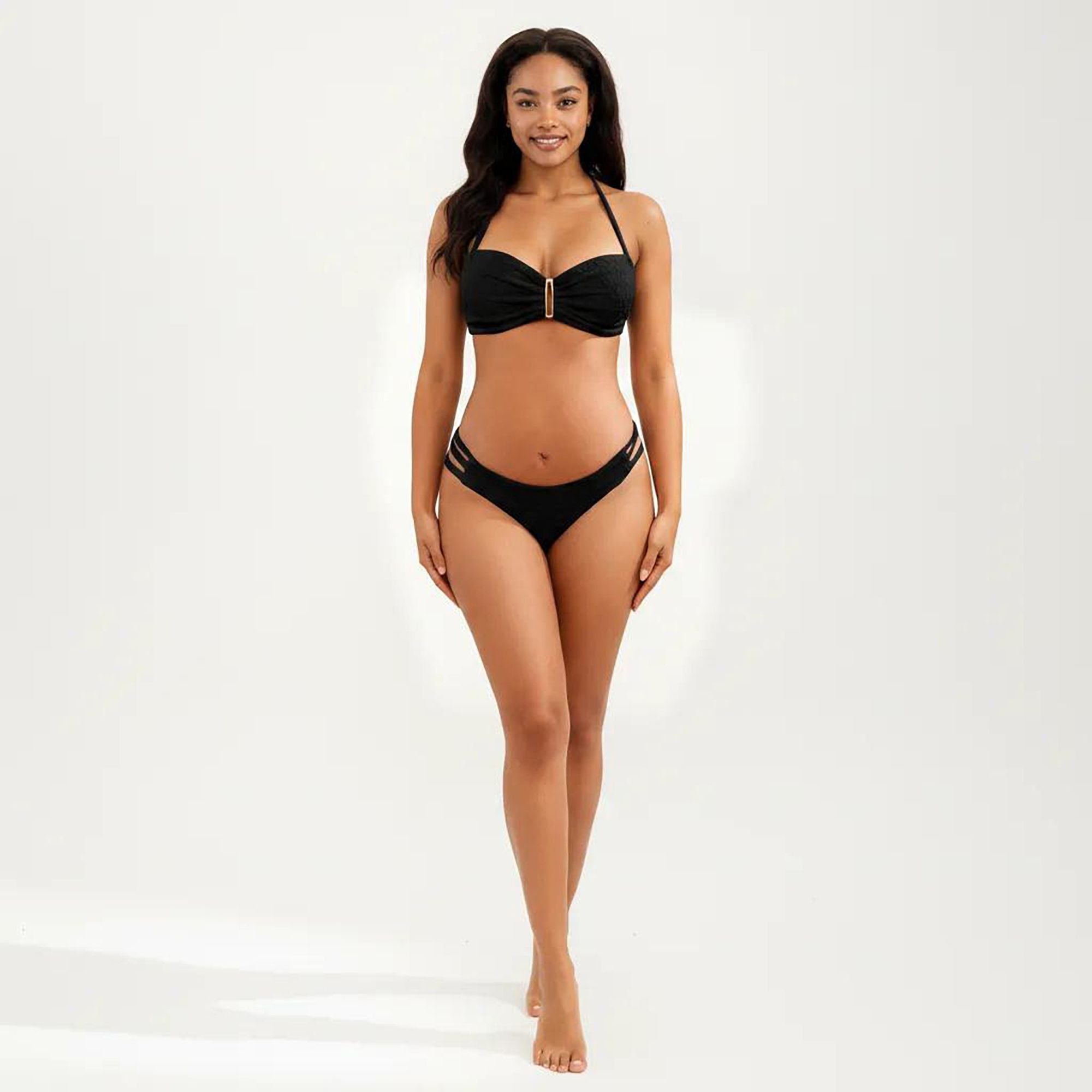 Anna-Kaci Swim Women's Maternity  Bikini Set with Twist Front and Strappy High-Waisted Bottom