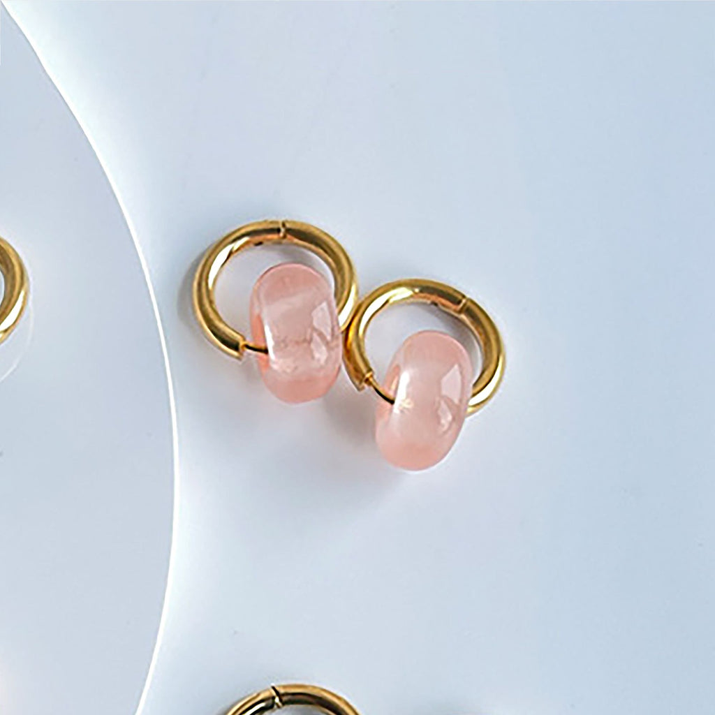 Women's Huggie Hoop Earrings with Gemstone Drop - Edgy Minimalist Statement Earrings