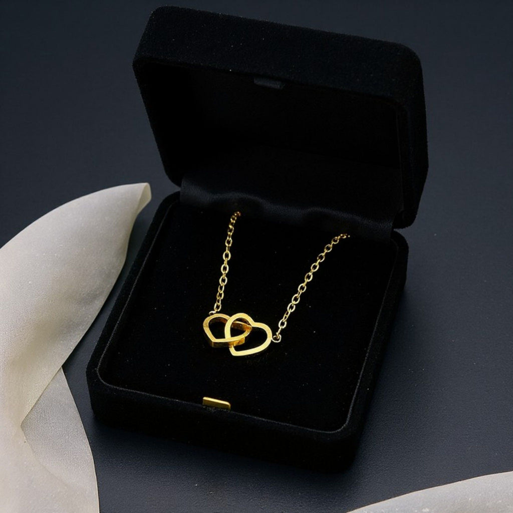 Interlocking Heart Pendant Necklace Minimalist Double Heart Chain Jewelry