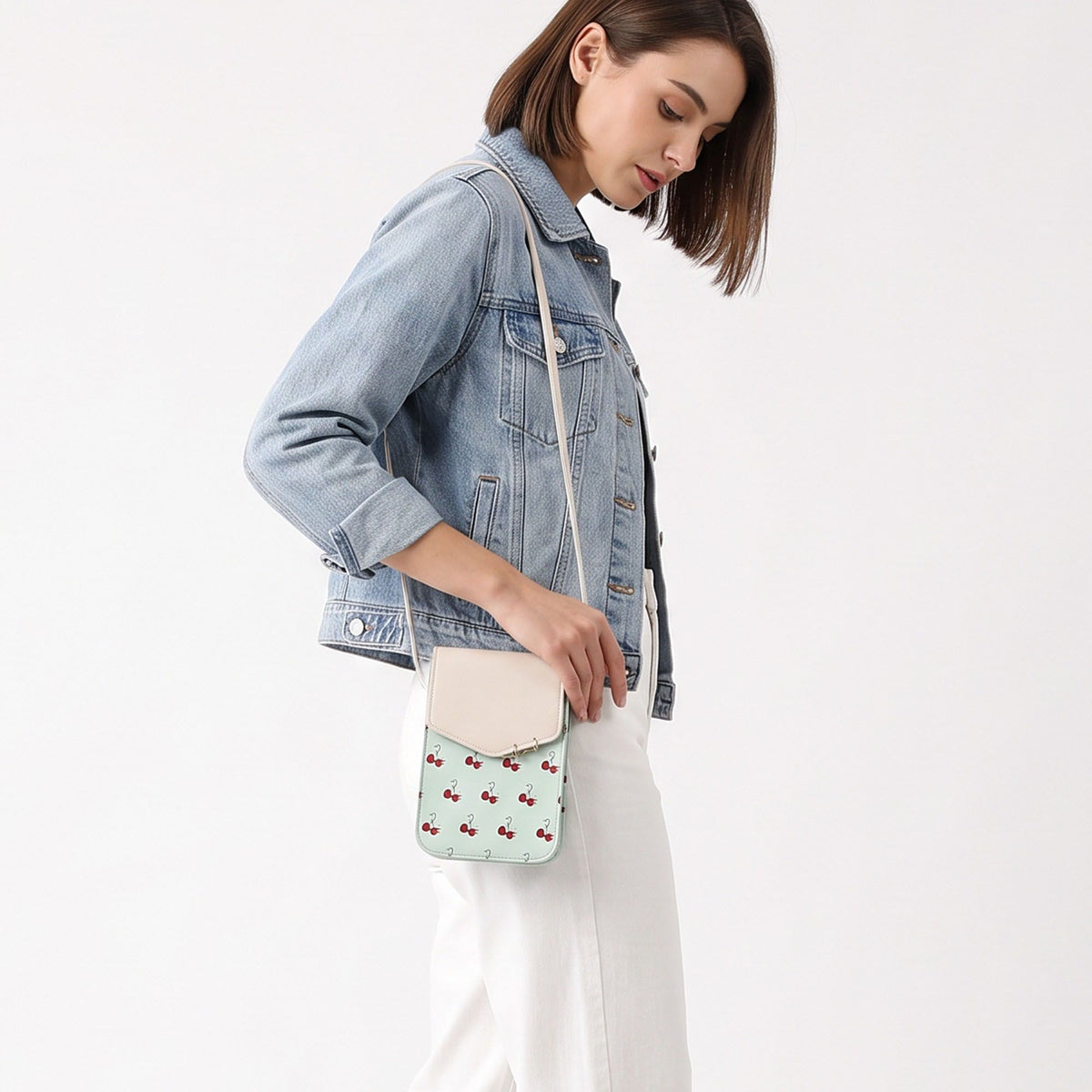 Cherry Print Flap Phone Crossbody Bag
