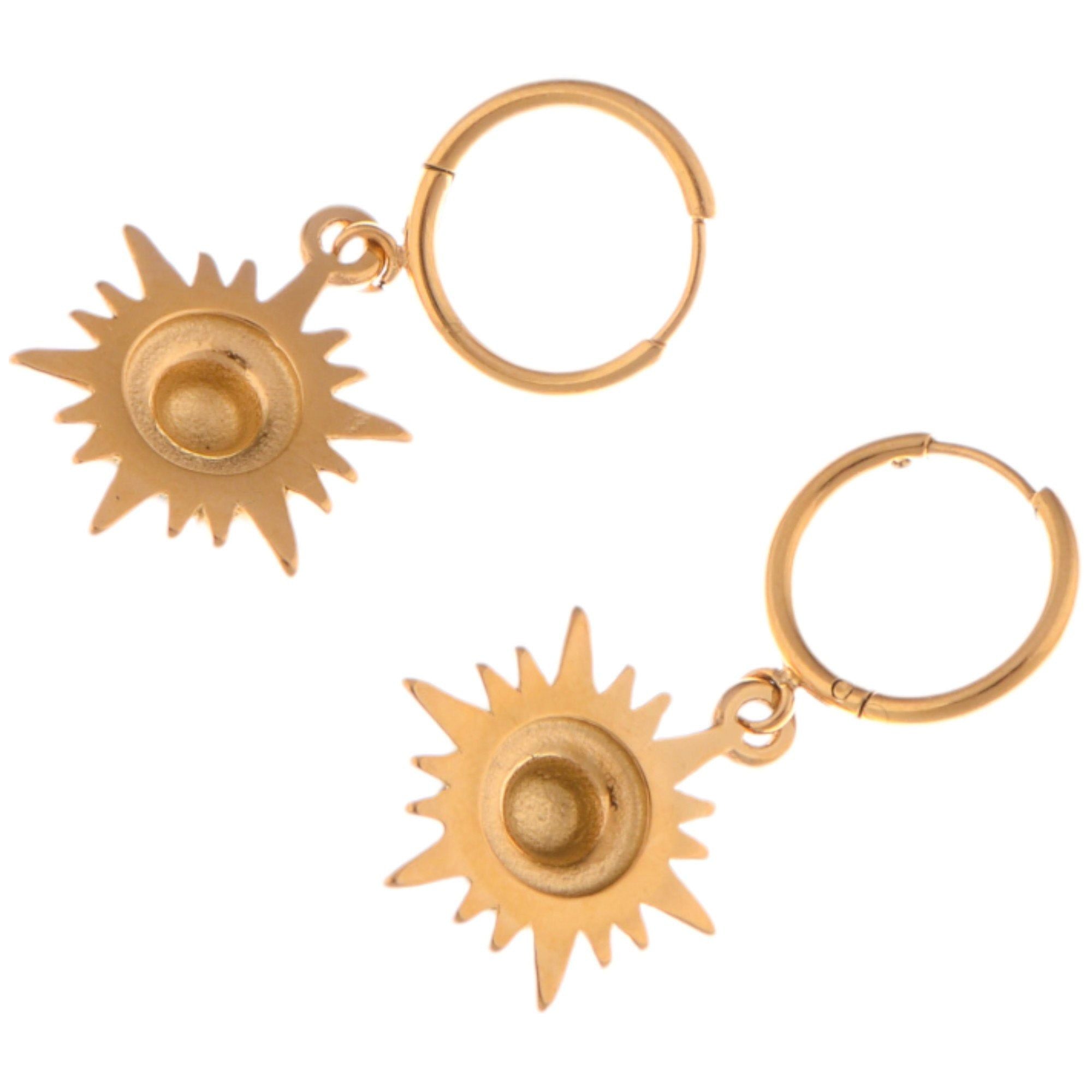 Gold Tone Sunburst Dangle Fashion Earrings with Rhinestone Accents