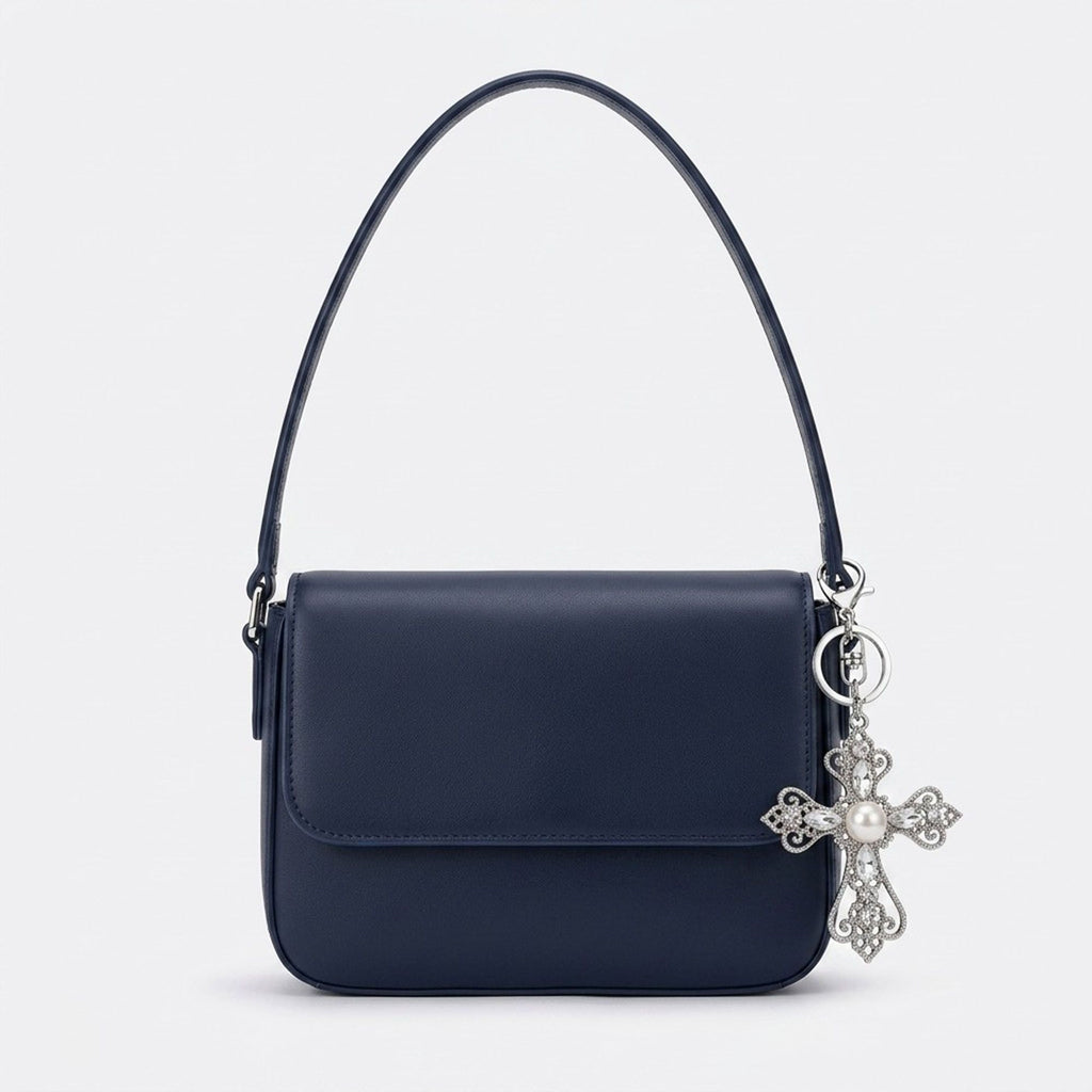 2pc Cross Pearl Rhinestone Keychain Bag Charm with Lobster Clasp and Key Ring