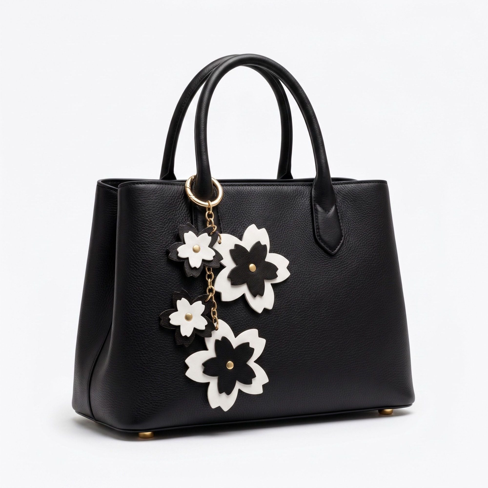 Cherry Blossom Bag Charm with Gold Tone Chain and Clip