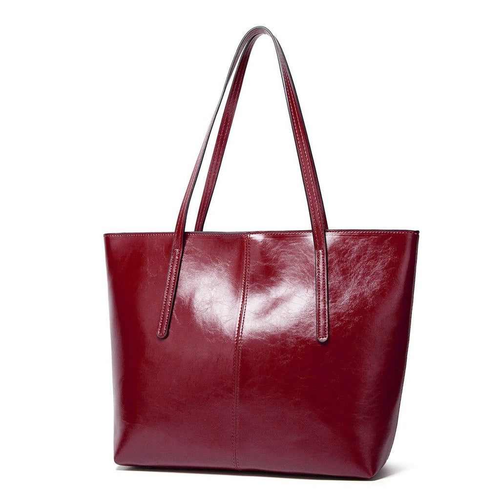 Large Faux Leather Tote Bag with Zip Closure and Interior Pockets