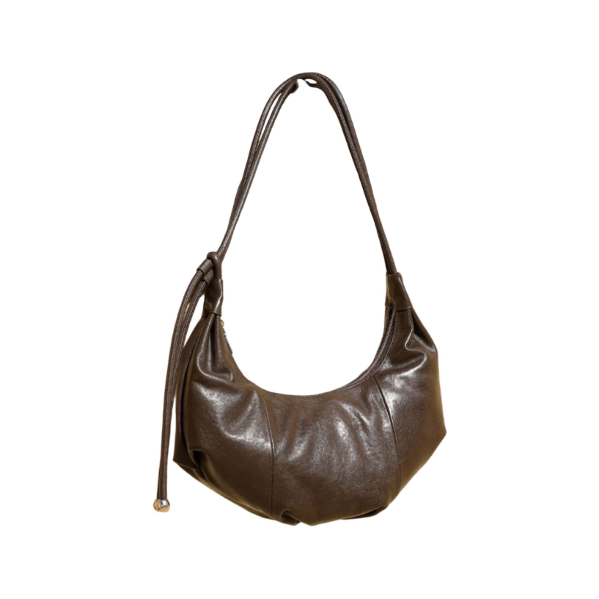 Slouchy Crescent Shoulder Bag with Genuine Leather Finish and Adjustable Strap