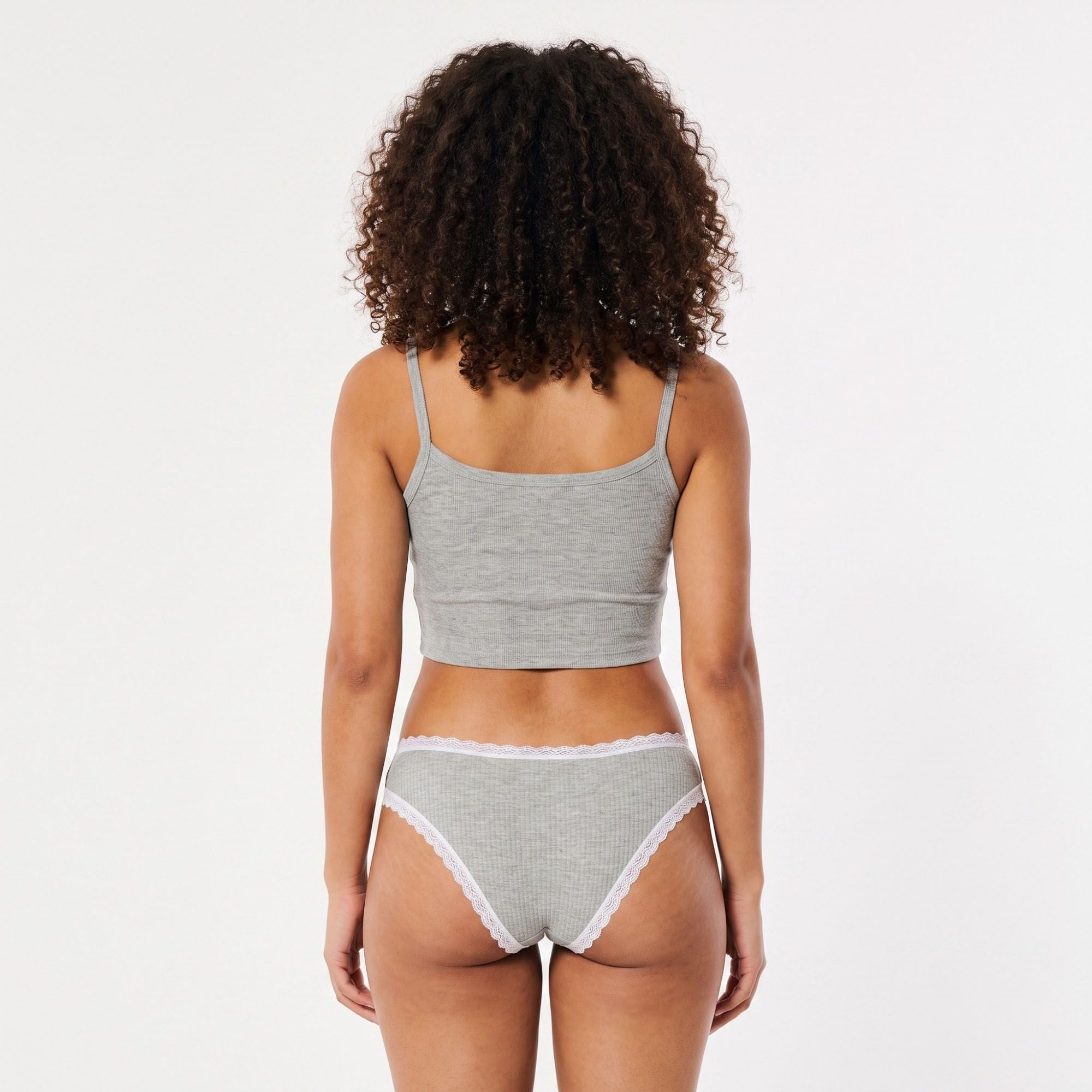 Anna-Kaci Womens 2 Pack Ribbed Lace Trim Thong Underwear