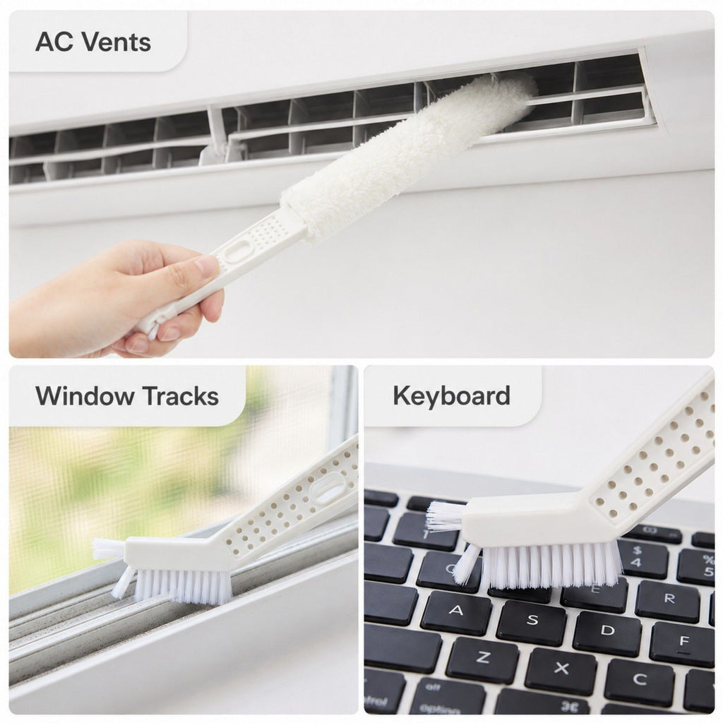 2-in-1 Microfiber Duster and Crevice Cleaning Brush for Vents, Tracks and Keyboards