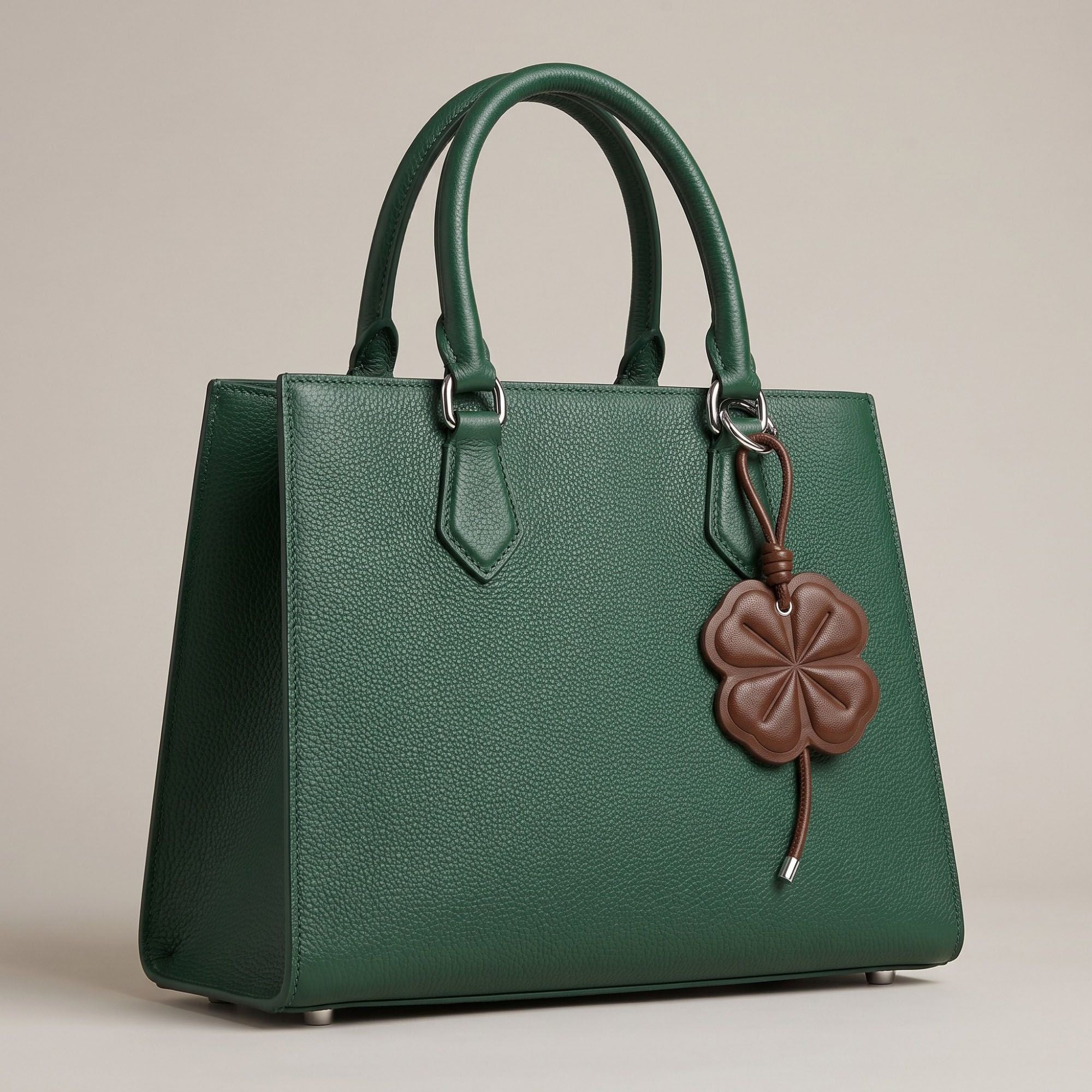 Four-Leaf Clover Bag Charm with Silver Tone Clip