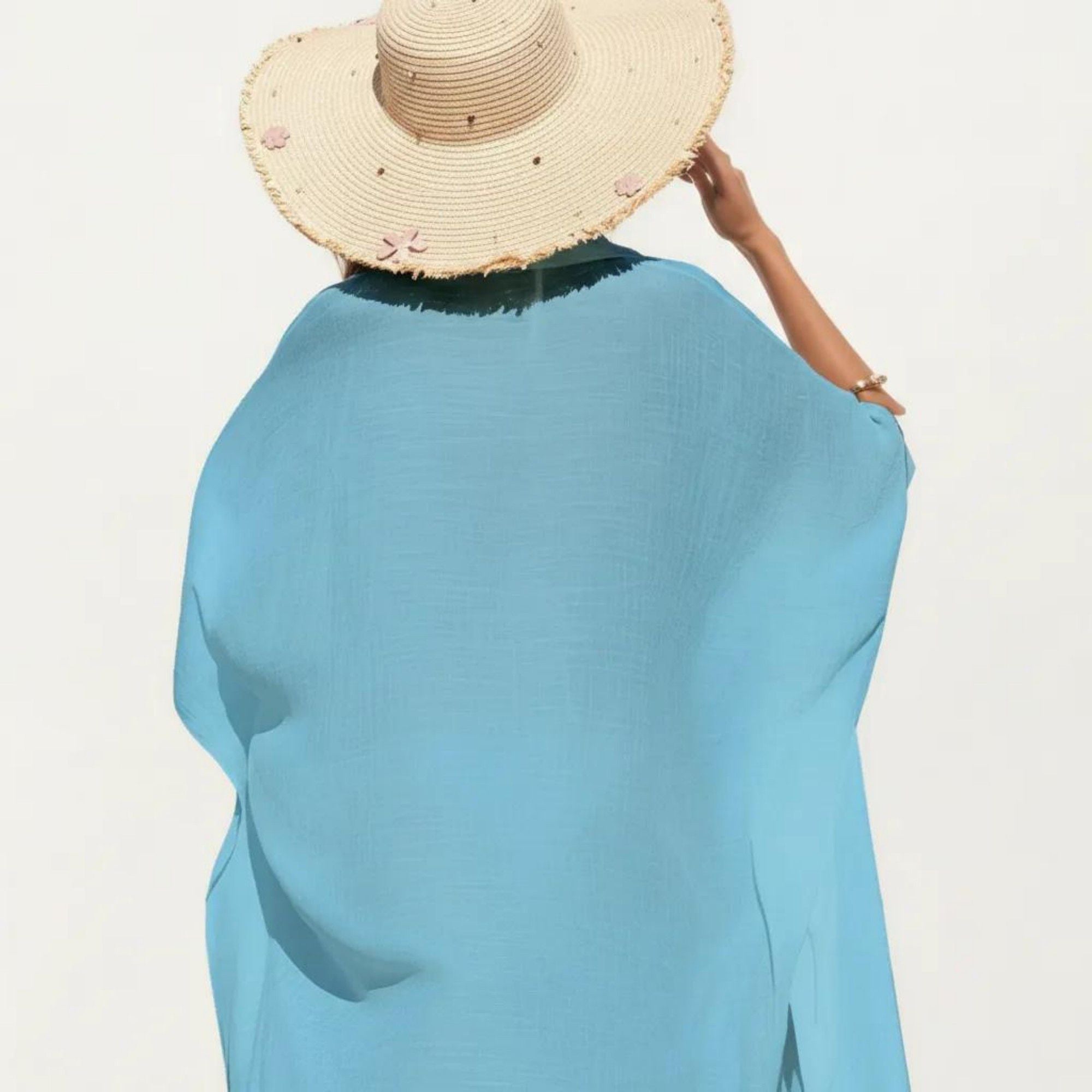 Anna-Kaci Women's Button Front Swim Cover Up Shirt Dress Loose Lightweight Beach Kaftan