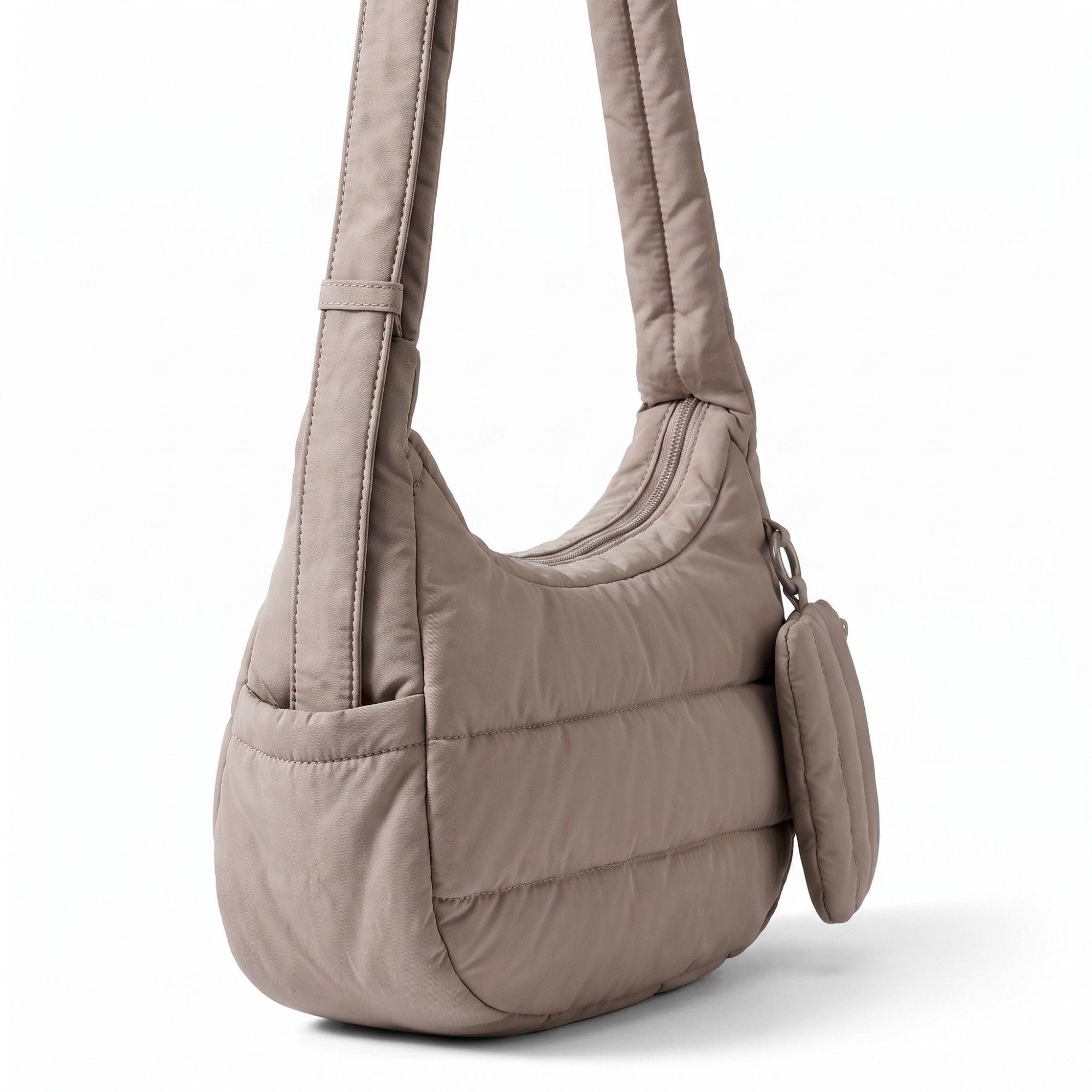 Horizontal Padded Crescent Hobo Bag with Detachable Mini Pouch and Adjustable Padded Shoulder Strap 10.2x3.9x6.3in