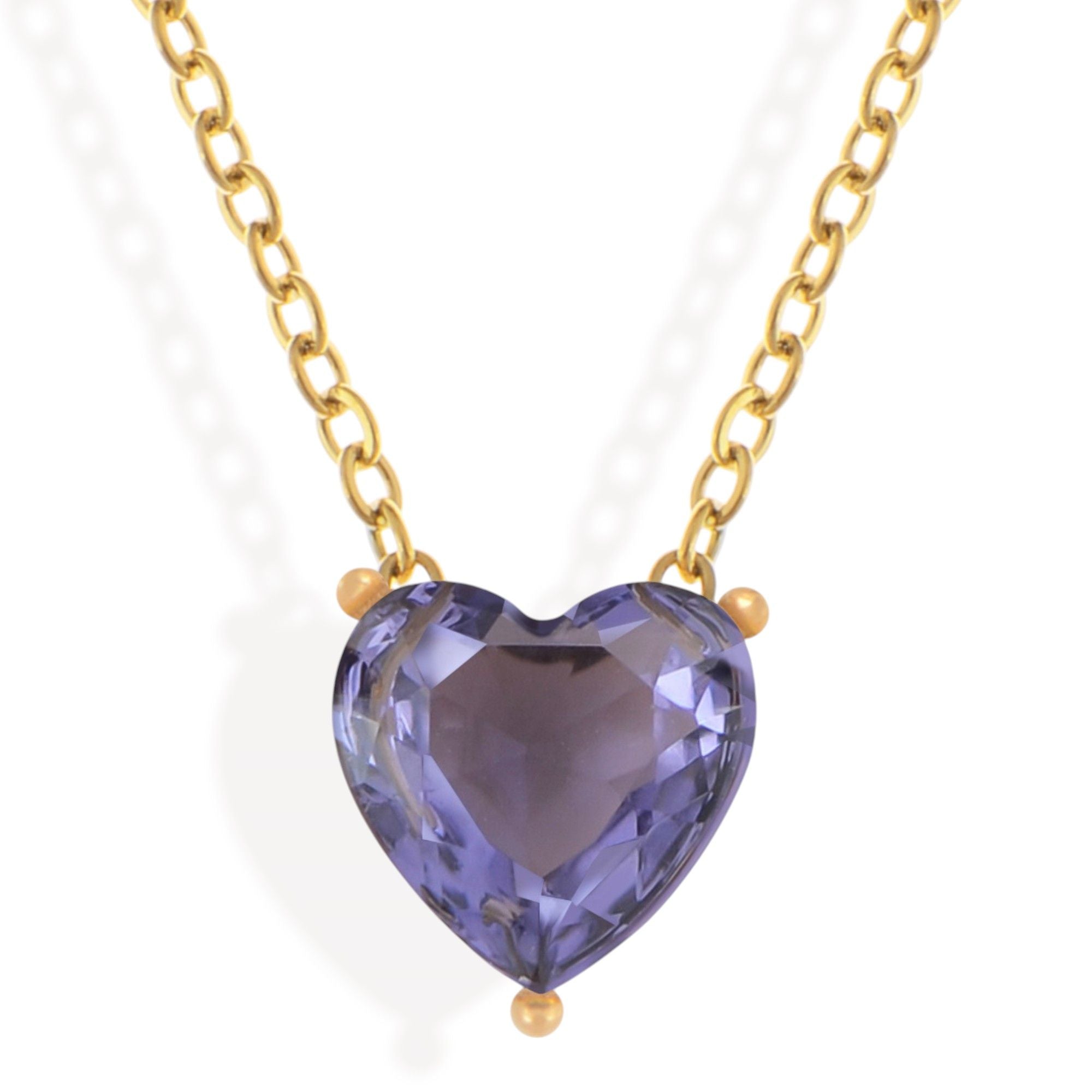 Gold Tone Necklace with Heart-Shaped Crystal Pendant